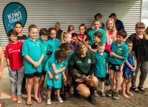 Matarau School students with Trekker the kiwi